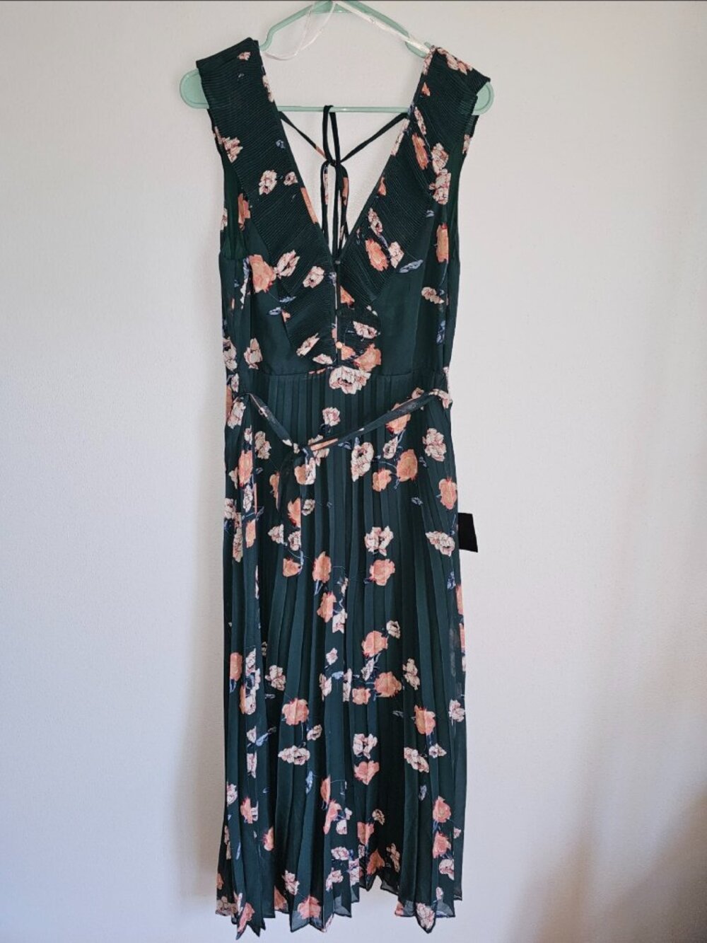 Lulus Loved By You Dark Green Floral Print Pleated Chiffon Maxi Dress - Size L - Picture 4 of 8